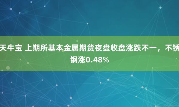 天牛宝 上期所基本金属期货夜盘收盘涨跌不一，不锈钢涨0.48%